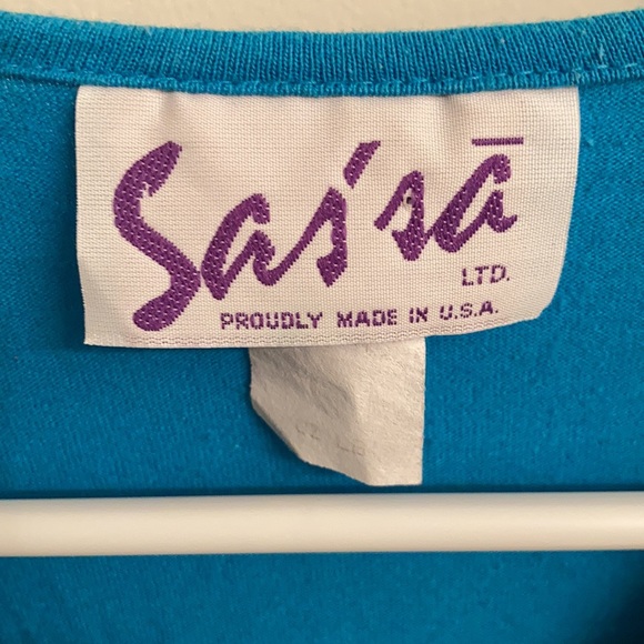 Saśsā LTD Short Sleeve Turquoise Top With Fringe/Conchos Sz M/L Made in the USA - Picture 4 of 6